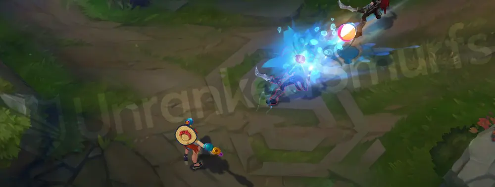 Pool Party Miss Fortune Q - Double Up, bounce hit bursts into a water balloon splash