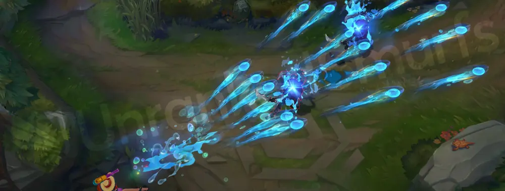 Pool Party Miss Fortune R - Bullet Time unleashes a cone of rapid water blasts with foamy waves