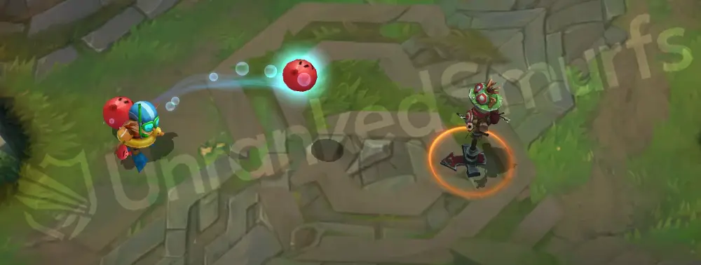Pool Party Ziggs basic auto attack tossing small water balloons with blue splash trails