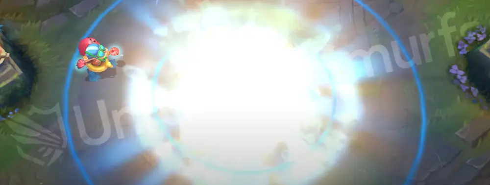 Pool Party Ziggs R - Mega Inferno Bomb as a giant water balloon impact with a big tidal splash and bubble ring