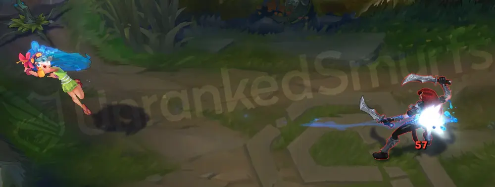 Pool Party Zoe basic auto attack animation with a soft cyan water trail