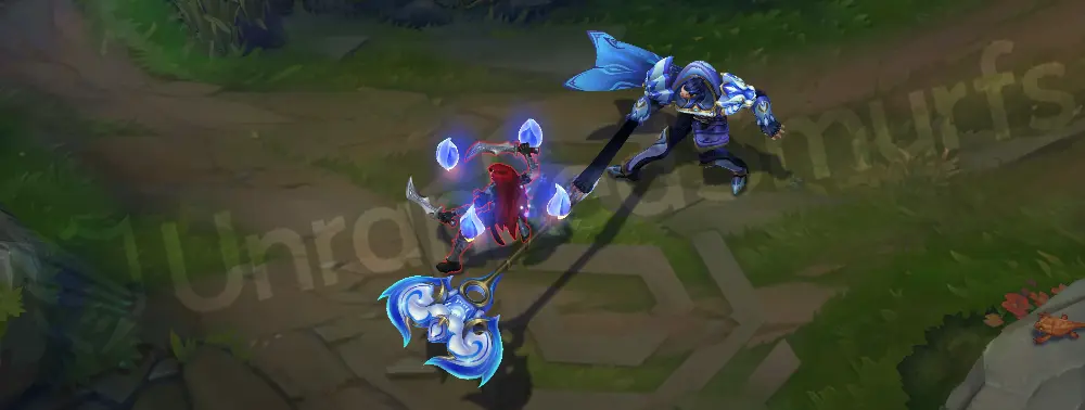 Porcelain Darius E — Apprehend pull with a blue lattice motif and glassy suction effect