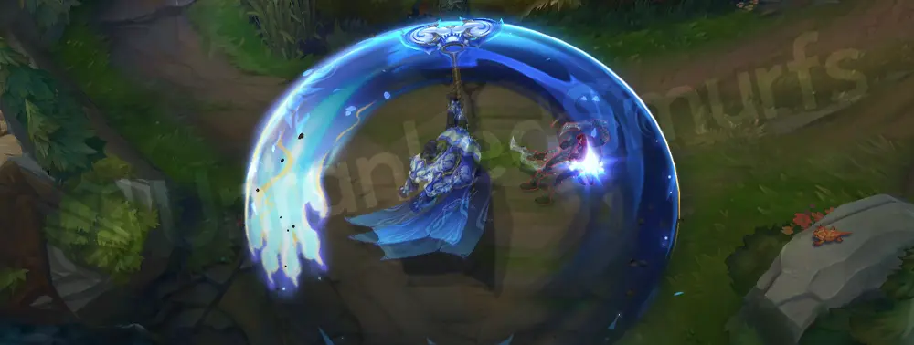 Porcelain Darius Q — Decimate with a cyan-and-white porcelain sweep that leaves glazed shard trails