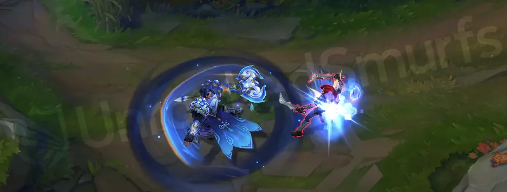 Porcelain Darius W — Impact frame showing a sharp cyan strike and porcelain spark bursts