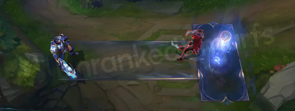 Porcelain Graves Q - return detonation with bright cyan burst and shattering porcelain fragments