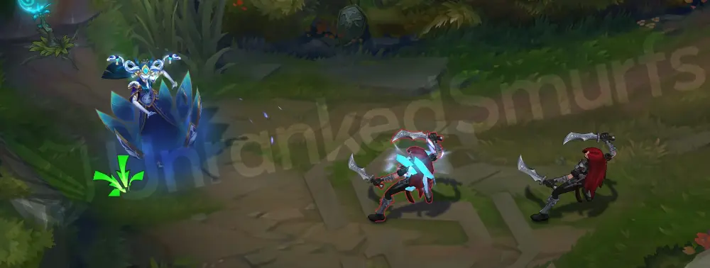 Porcelain Lissandra basic attack animation with blue-white ceramic shard trails