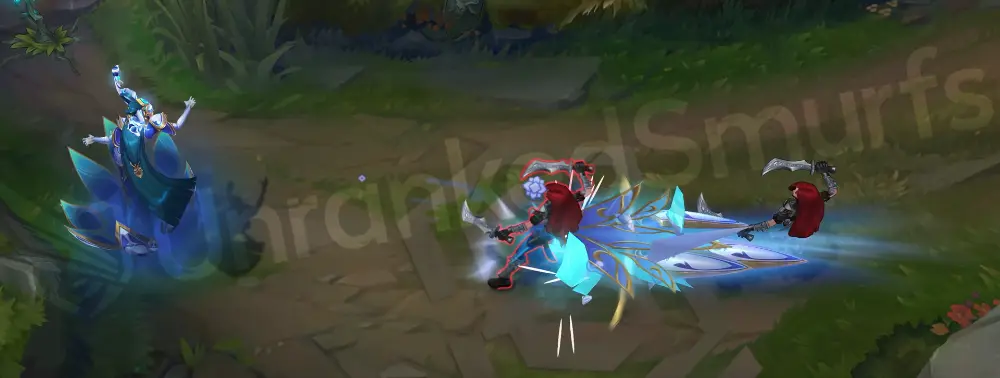 Porcelain Lissandra Q - projectile traveling as a porcelain chip with blue glaze