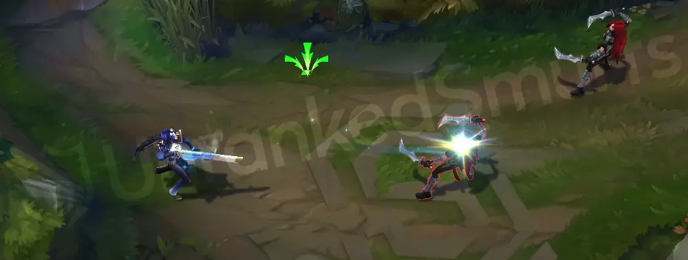 Prestige Arcane Commander Caitlyn basic attack follow-through frame highlighting the rifle’s gold-blue barrel glow