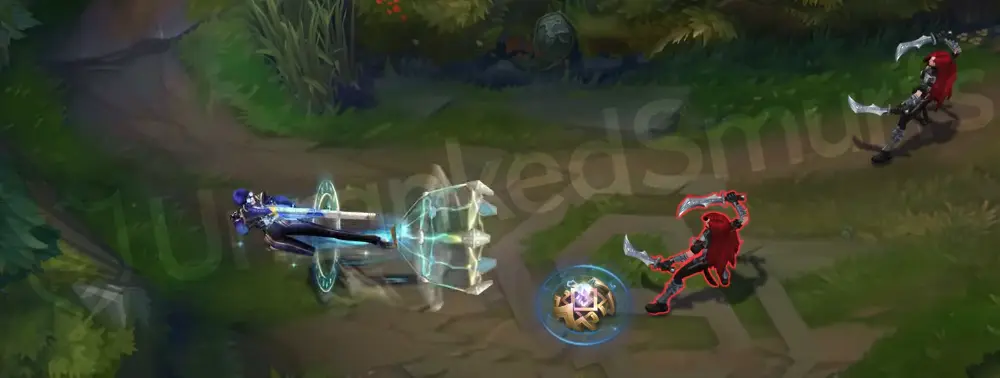 Prestige Arcane Commander Caitlyn E - 90 Caliber Net fired with a bright cyan net and gold canister