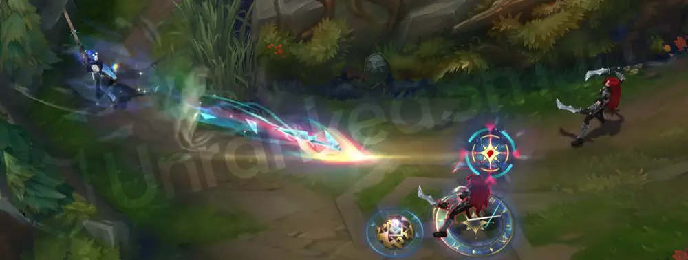 Prestige Arcane Commander Caitlyn R - bullet fired with a cyan tracer and diamond-like flare