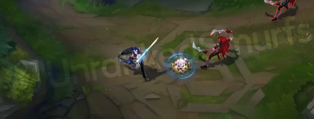 Prestige Arcane Commander Caitlyn W - Yordle Snap Trap placed with a gold frame and cyan hextech glow