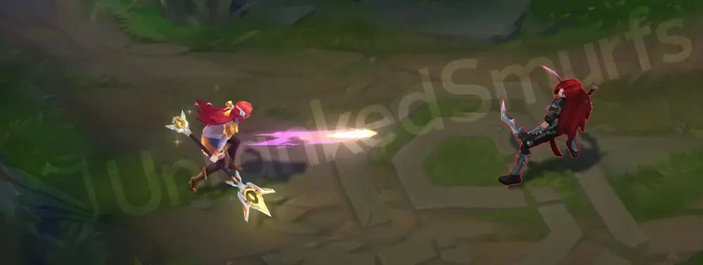 Prestige Battle Academia Lux basic auto attack with a small golden spark trail from her staff