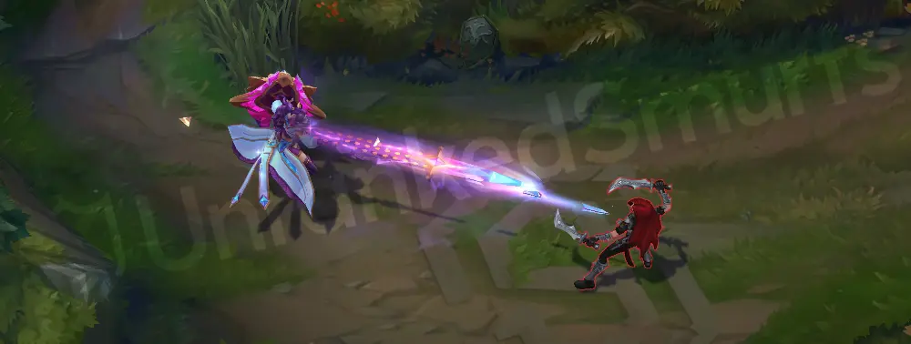 Prestige Battle Lion Leona E - Zenith Blade launch with a sleek purple beam and gold motes