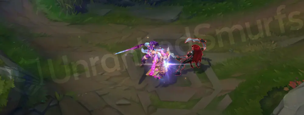 Prestige Battle Lion Leona Q - Shield of Daybreak with a purple-and-gold strike flash on hit