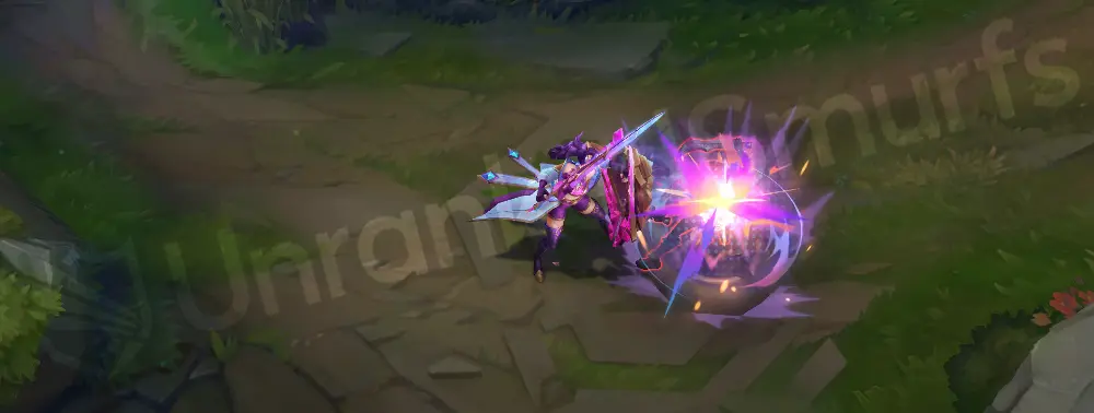 Prestige Battle Lion Leona Q follow-up frame showing the lingering gold sparkles of the empowered strike