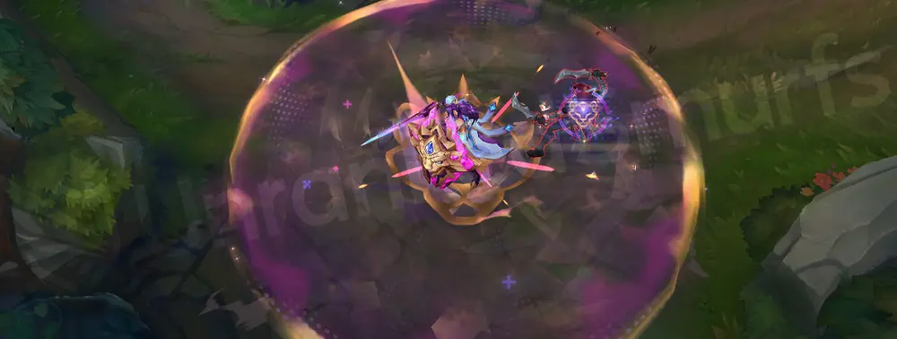 Prestige Battle Lion Leona W detonation frame with bright gold burst and faint purple edges