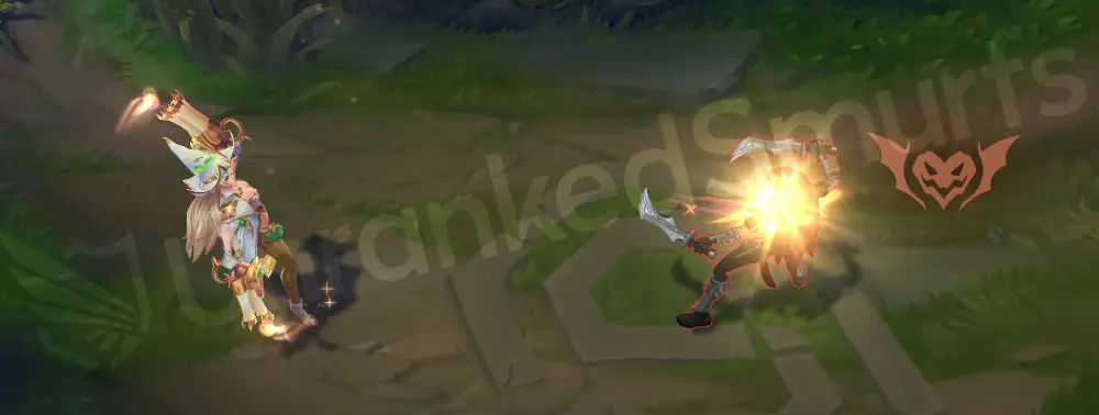 Prestige Bewitching Miss Fortune basic attack with a crisp golden muzzle flash and bat-shaped sparkles