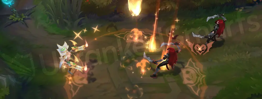 Prestige Bewitching Miss Fortune E - Make It Rain with a circular field of falling golden sparks and bat silhouettes