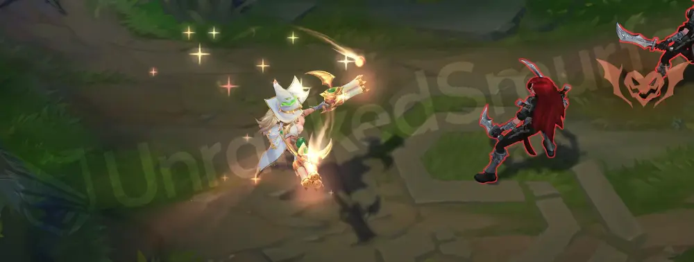 Prestige Bewitching Miss Fortune W - Strut with a gold aura trail and tiny bat accents around her steps