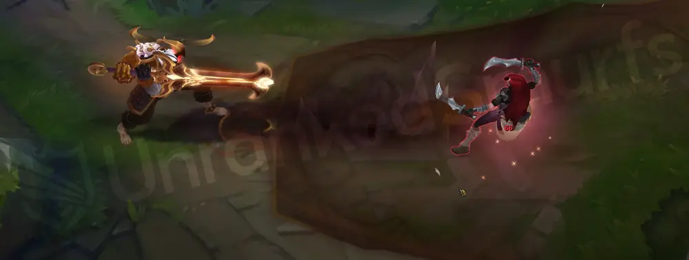 Prestige Blood Moon Aatrox W - Infernal Chains with white-orange snare burst and ritual mask sparks