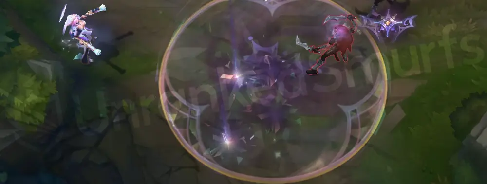 Prestige Broken Covenant Miss Fortune E - Make It Rain with pale blue motes and falling crystalline sigils