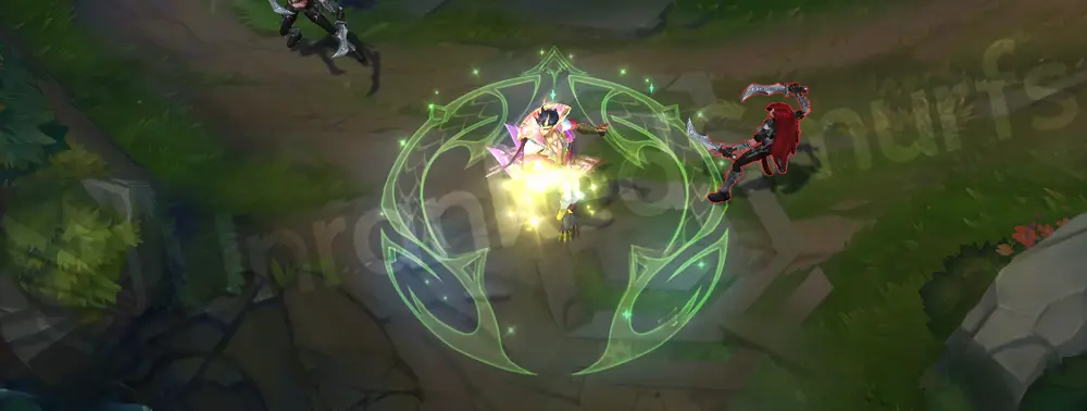 Prestige Dragonmancer Rakan Q - Impact aftermath with a soft gold pulse