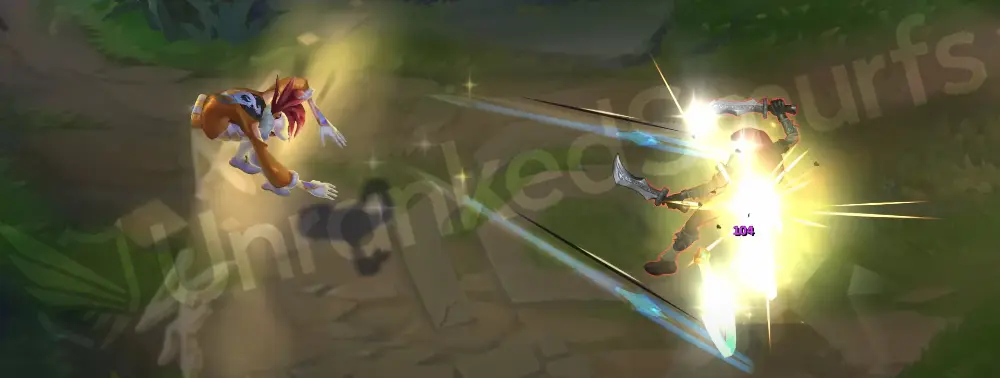 Prestige K/DA Akali Q – golden and cyan Five Point Strike slash