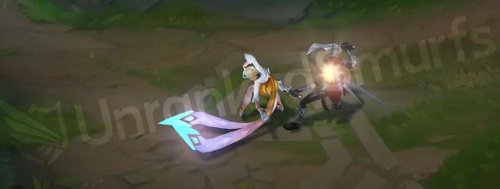 Prestige K/DA Evelynn basic attack animation with golden swipe trails and cyan sparkle effects