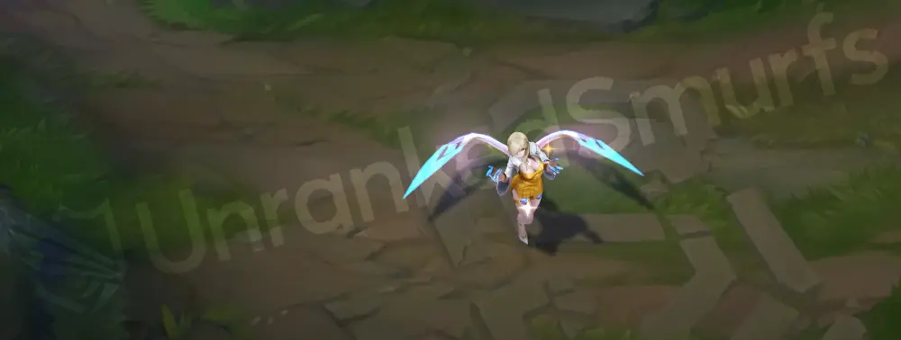 Prestige K/DA Evelynn special emote showcasing confident golden pose and cyan particle sparkles