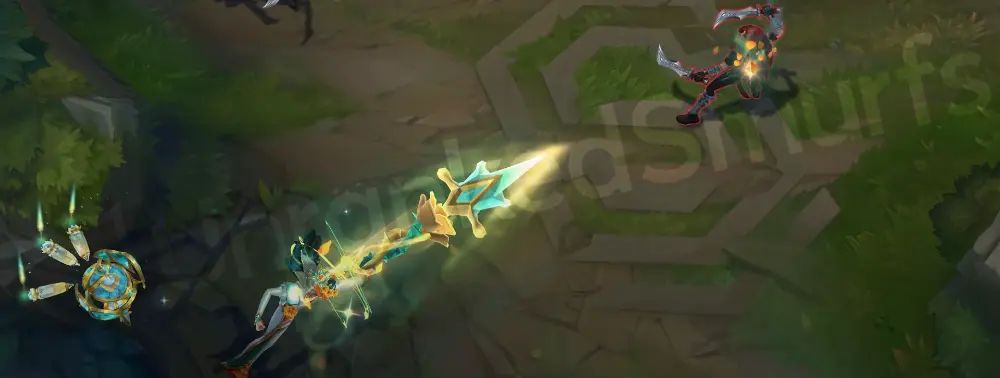 Prestige La Ilusión Renata Glasc Q - Handshake cast with green-and-gold ribbon trail and scattering petals