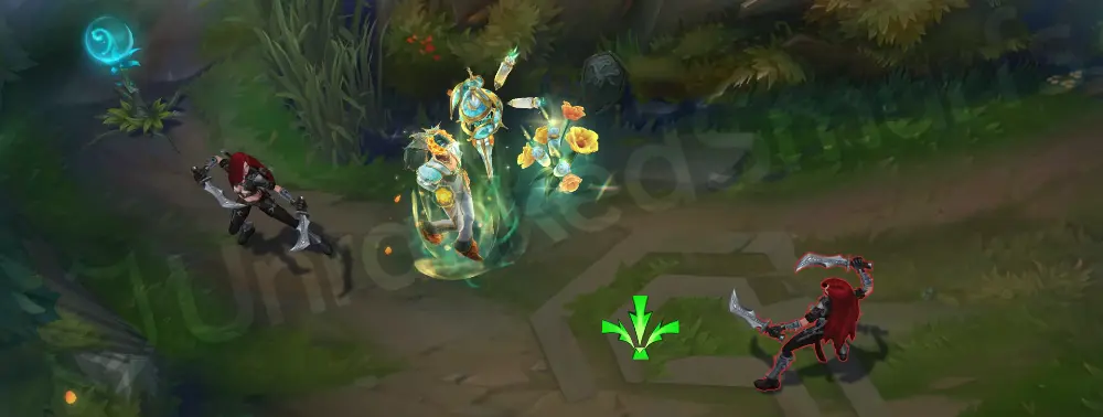 Prestige La Ilusión Renata Glasc W - Bailout buff with soft yellow aura and falling petals