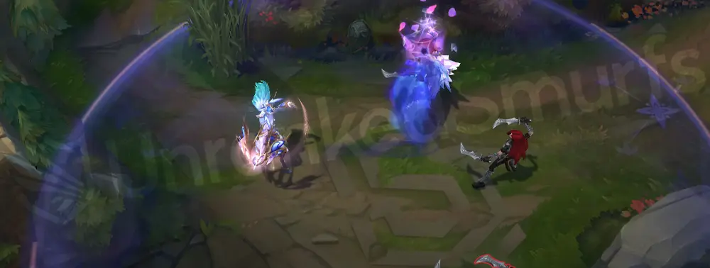 Prestige Porcelain Kindred W - Wolf striking within the frenzy, leaving glassy shards and purple-blue wisps