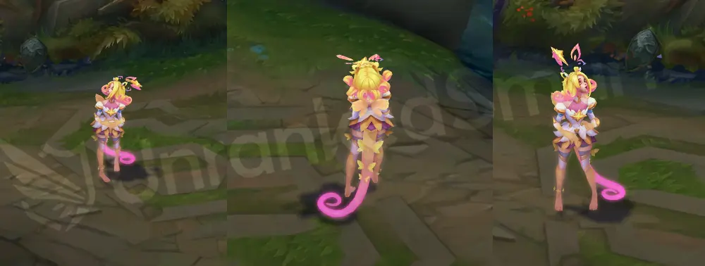 Prestige Star Guardian Neeko full in-game model, front and side view with white-and-gold dress