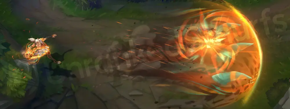 Primal Ambush Riven R - Empowered blade stance showcasing orange-brown aura