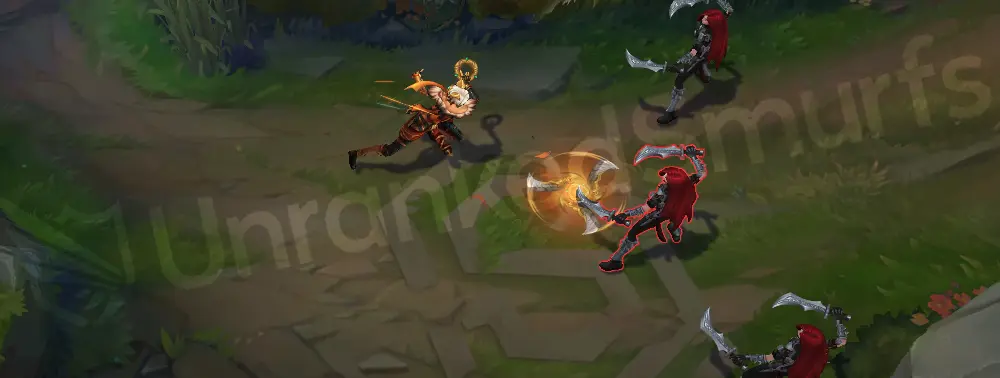 Primal Ambush Sivir basic attack animation with earthy spark impacts, frame 2
