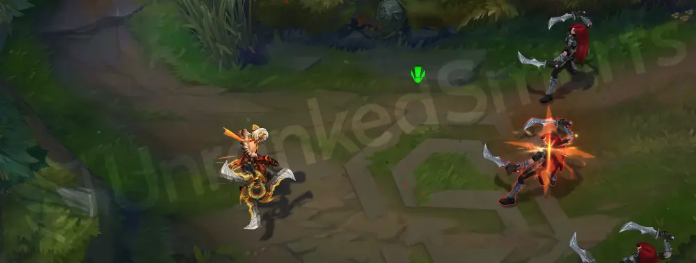 Primal Ambush Sivir basic attack animation with orange-brown trail, frame 3