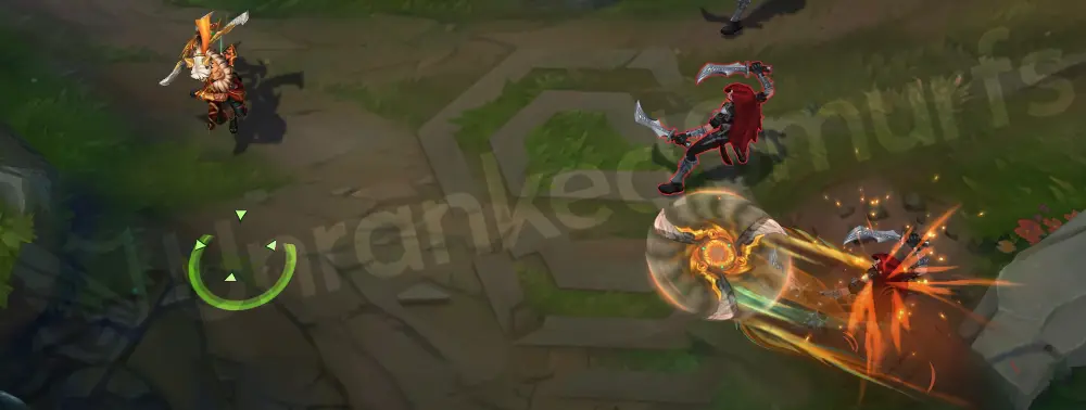 Primal Ambush Sivir Q - returning blade with earthy sparks and green undertone, phase 2