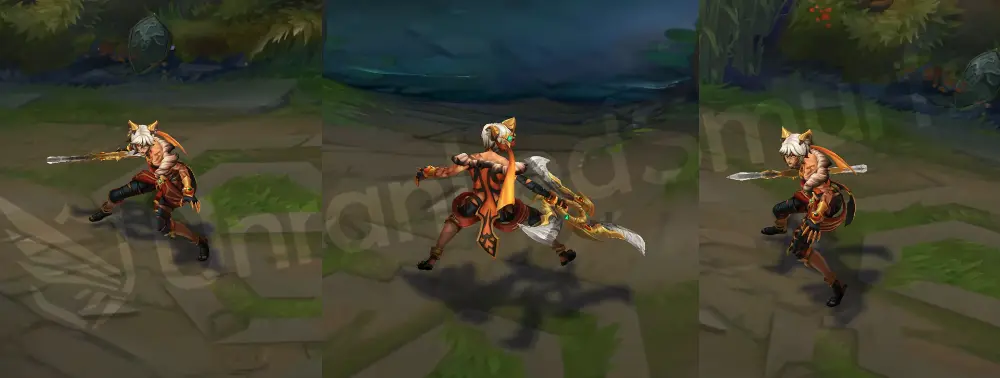 Primal Ambush Sivir full in-game model, front view with red tunic, white fur, and golden ears