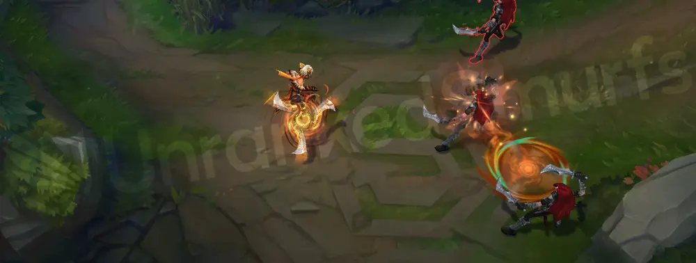 Primal Ambush Sivir W - ricochet hit with green-tinged flare, frame 3