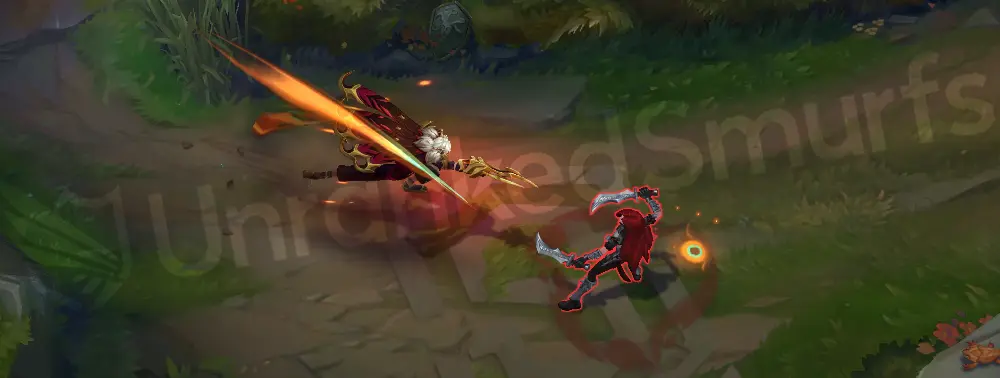 Primal Ambush Talon Q animation, close-range strike with earthy orange-brown effects
