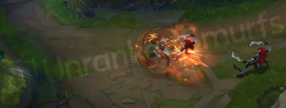 Primal Ambush Vi Q release impact VFX with orange-brown burst