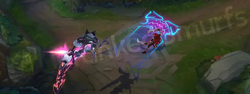 Primordian Aatrox Q Part 1 – first strike with cyan jaws motif