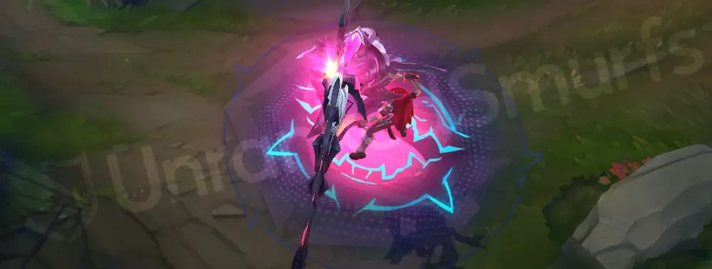 Primordian Aatrox Q Part 5 – impact burst with cyan fins and teeth shapes