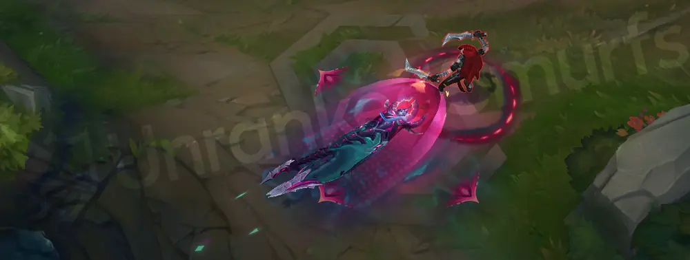 Primordian Bel'Veth Q - Void Surge trail showing neon blue and pink streaks