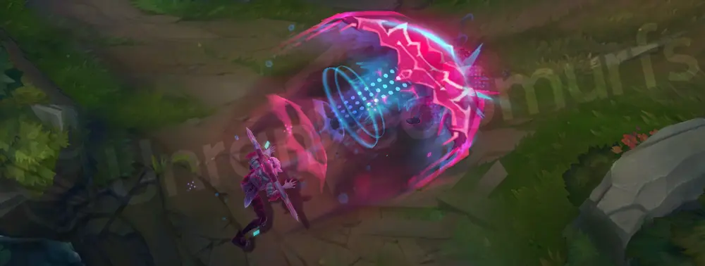 Primordian Briar E release showing cyan trails and pink slash lines