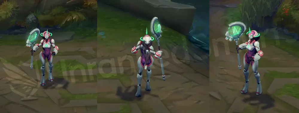 Program Soraka in-game front and back view with metallic horn and glowing teal highlights