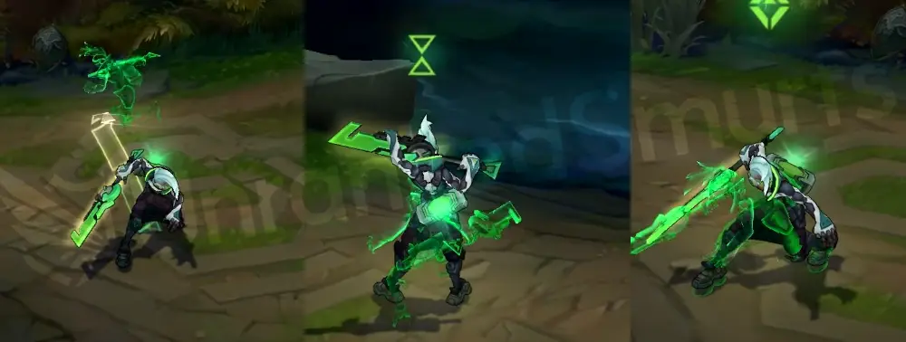 PROJECT: Ekko in-game model, front and side view with neon visor and energy blade