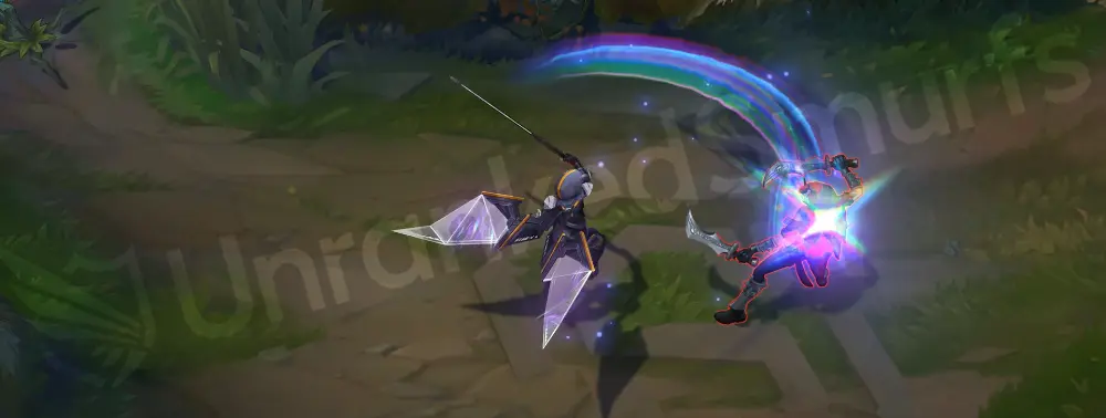 PsyOps Kayle basic attack with geometric hard-light feathers