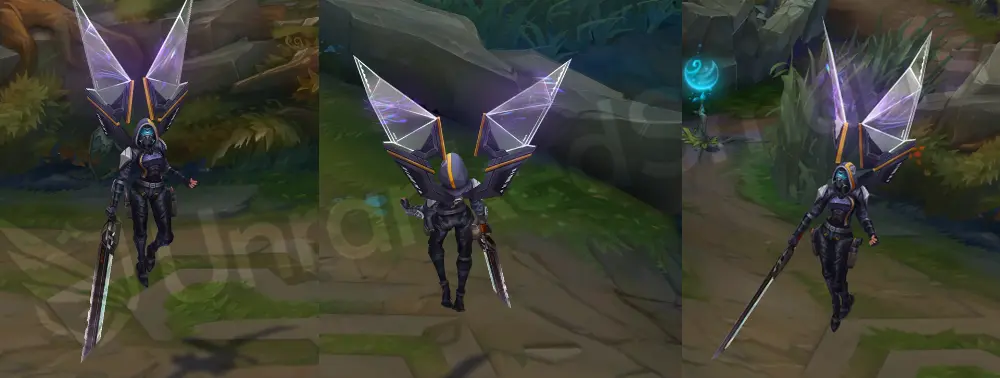 PsyOps Kayle in-game model front and side view with hard-light wings