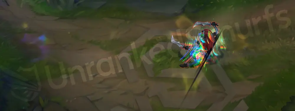 PsyOps Master Yi Q - Alpha Strike with glitchy red, teal, and blue slash trails